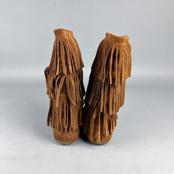 Brown Suede Fringe Moccasin Boots - Picture 4 of 8